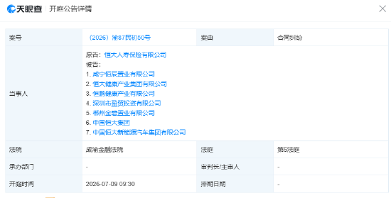 恒大人寿因合同纠纷起诉中国恒大