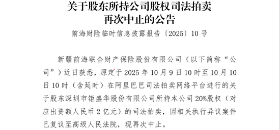 钜盛华20%股权三度开拍:宝能系退场倒计时,前海财险破局仍待闯关