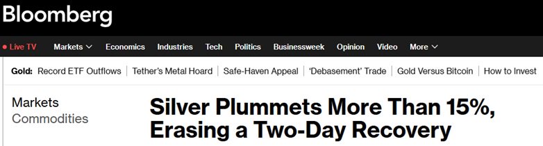 突发崩溃式行情！贵金属市场惊现恐怖跌势:银价崩跌16% 金价暴跌165美元