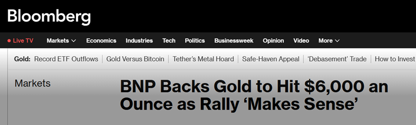 金价短期承压，但彭博社报道BNP看高至6000每盎司美元