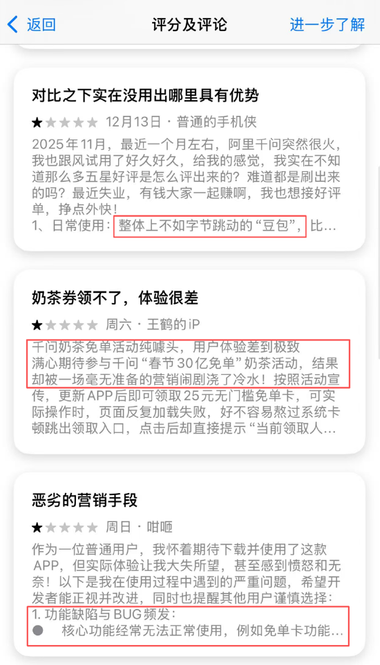 千问靠“一分钱奶茶”获客一度致系统宕机 应用评分下降、差评投诉激增被激进营销反噬?