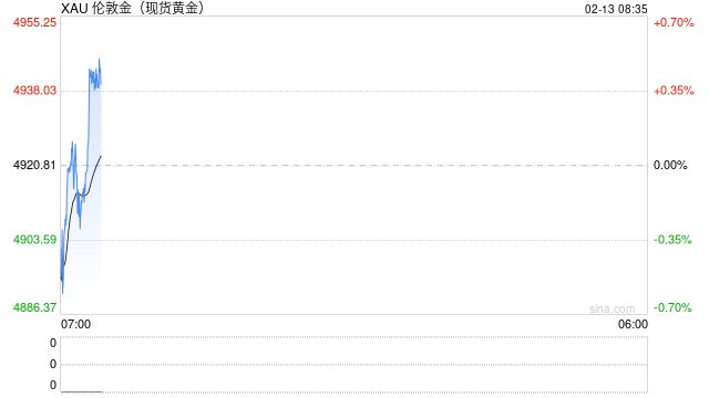 快讯：现货黄金低开30美元 失守4900美元/盎司