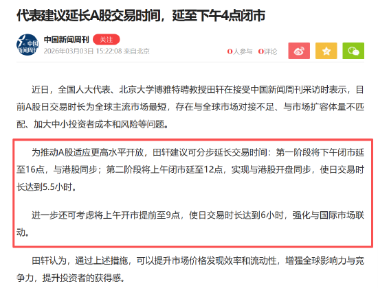 延长A股交易时间到下午四点,你怎样看?