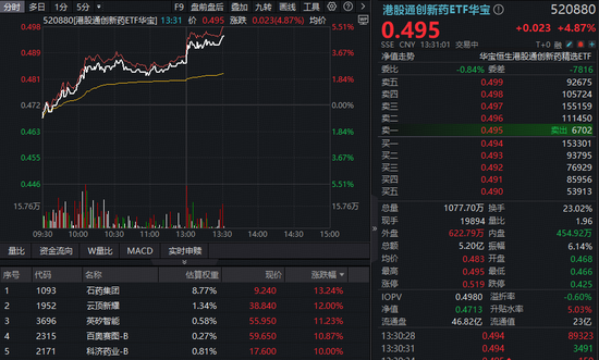 盈利兑现,大举反攻!港股通创新药彻底沸腾,520880放量冲击5%!石药集团领衔,成份股批量涨超10%