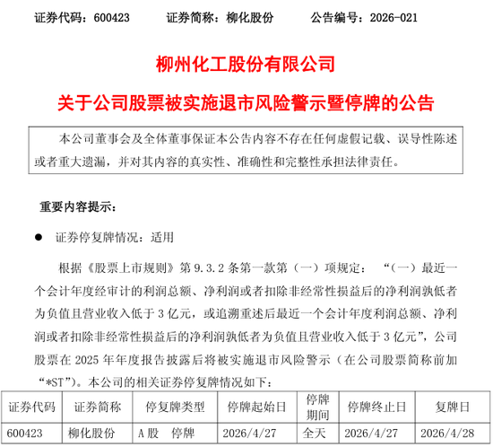 600730、600423，将被*ST！下周一停牌！